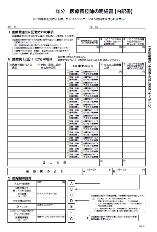 医療費控除の明細書(表面)